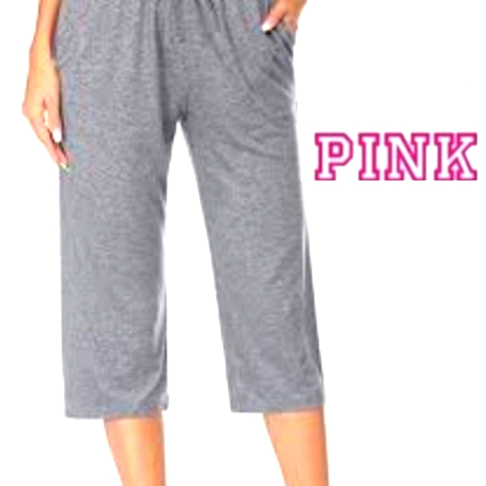 PINK Victoria's Secret Comfy Gray/Pink Capris NWT